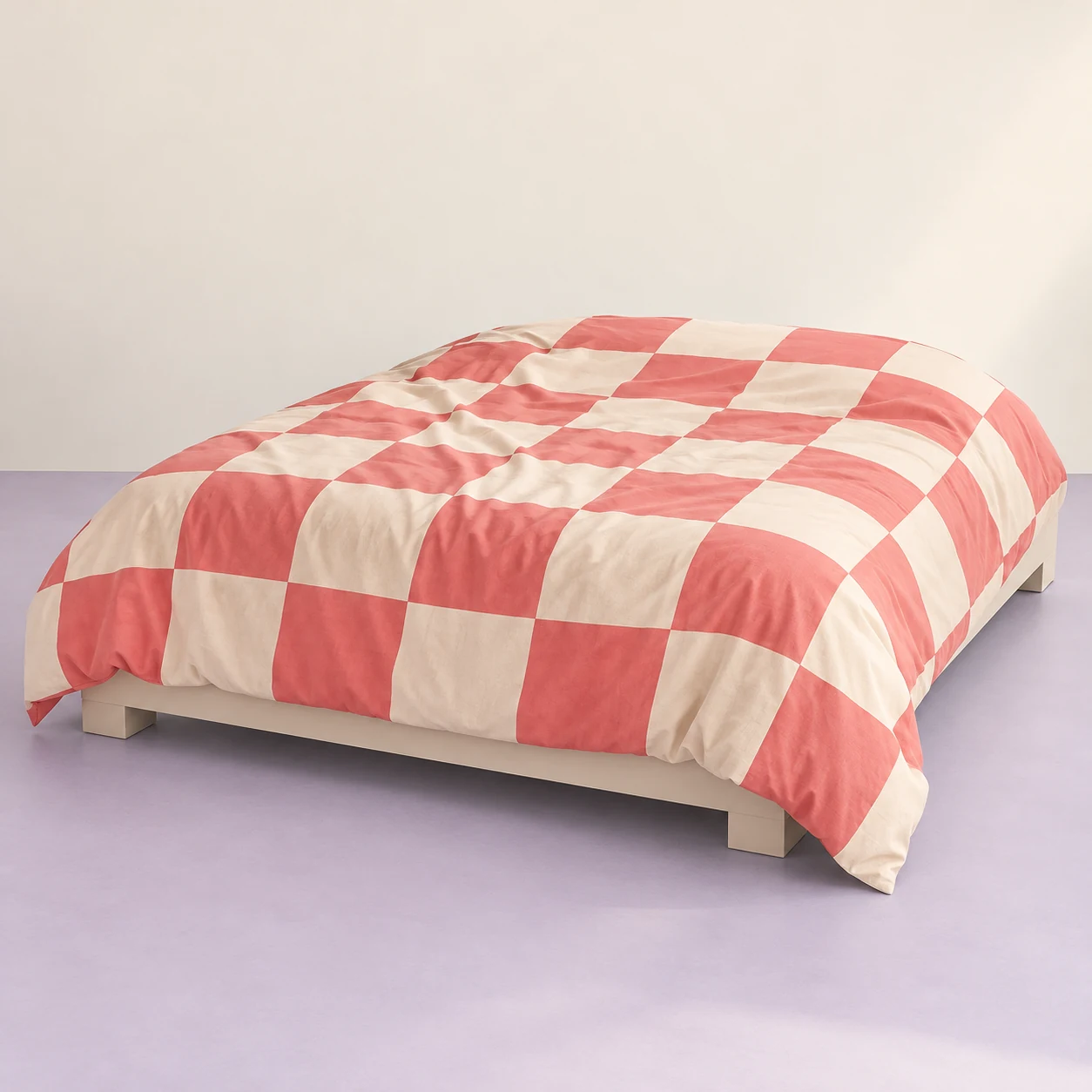 Happy Grid Duvet Cover — Coral pink and cream large checks