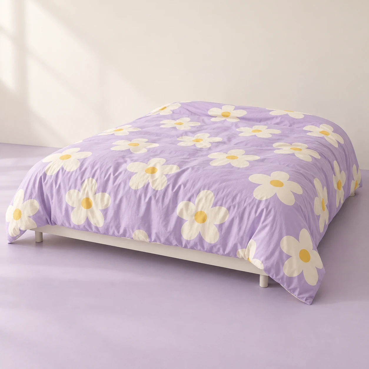 Lilac Meadow Duvet Cover — Lilac with cream flowers and yellow centers