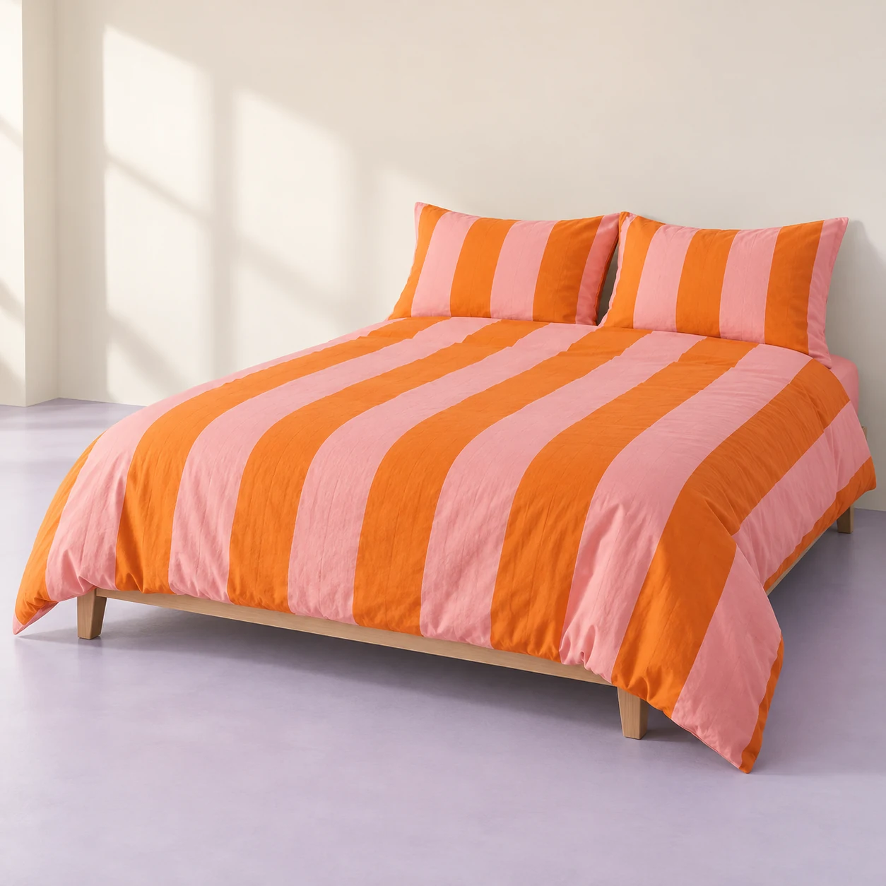 Peach Parade Duvet Set — Peach pink and orange stripes