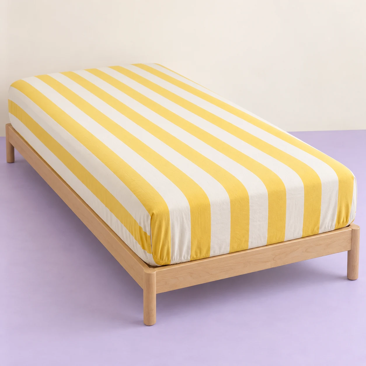 Sunny Stripe Twin Fitted Sheet — Yellow and white stripes