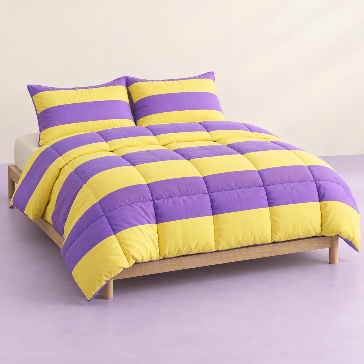 Violet Carnival Comforter Set — Violet and lemon-yellow broad stripes